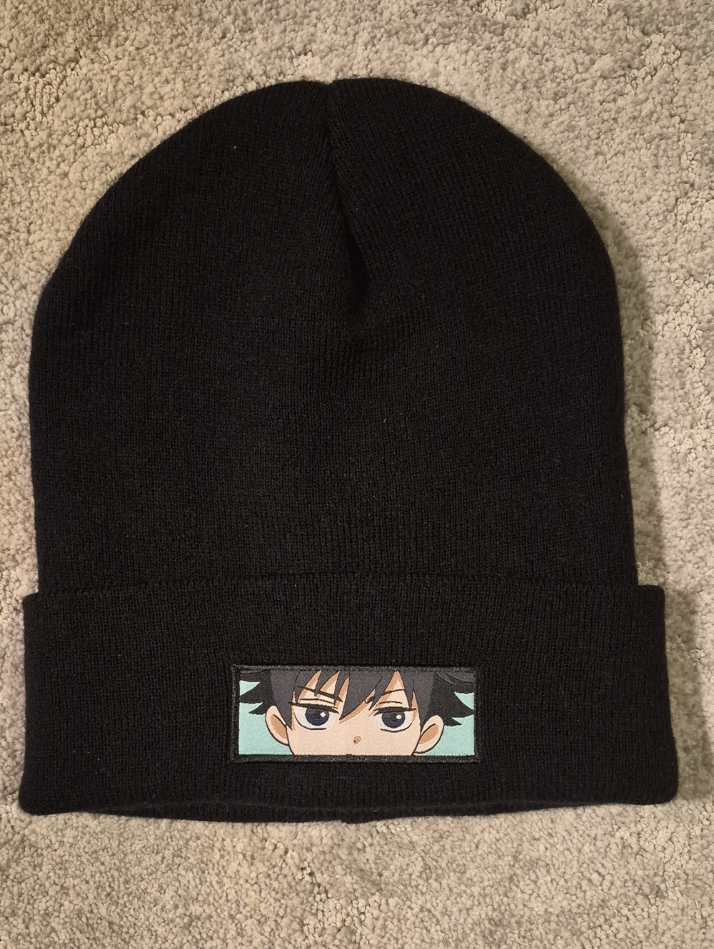 Black Anime knit beanie with a folded cuff. New! + Free Anime Beanie Included.